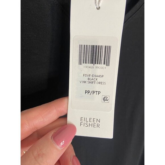 NWT Eileen Fisher Black V Neck Shift Dress-sz XS Petite - Picture 3 of 8